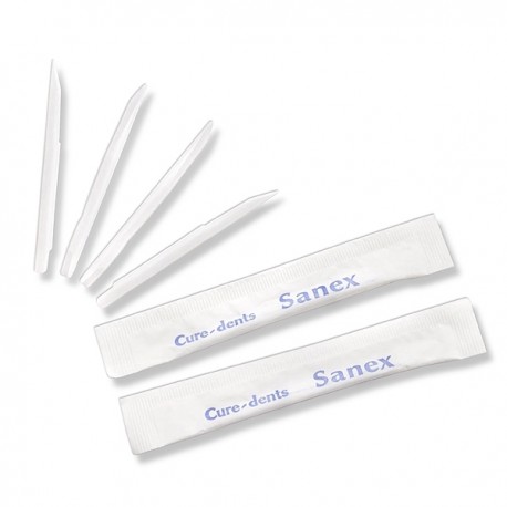 Cure-dents classique Sanex enveloppés Forme type plume d'oie. Enveloppés  individuellement avec du papier dit  à cigarette .
